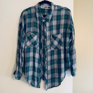 Open back flannel pattern blouse